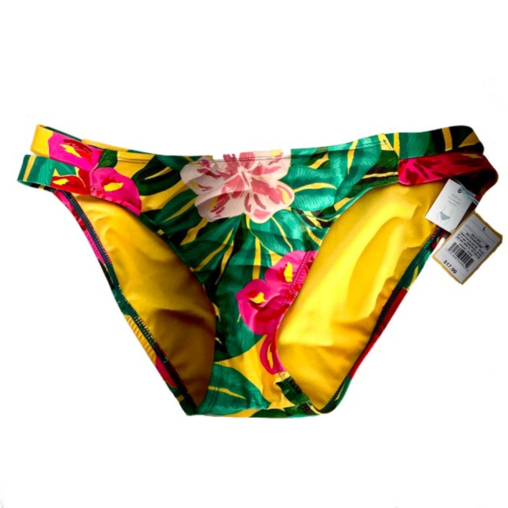 Kona Sol Multi-Color Floral Split Sides w/Hygiene Liner Green Gold Pinks Size LG